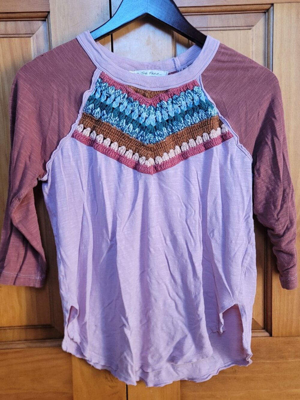 Free People Spring Bound Crochet Baseball Shirt Pink Boho Cottagecore Sz S